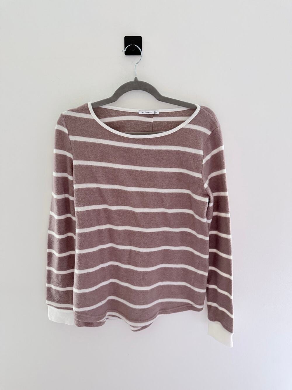 Pink Clover Kamie Botton Back Striped Brushed Knit Top In Taupe Size Medium